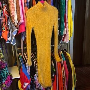 AKIRA Yellow Raglan Sleeve Mock Neck Dress